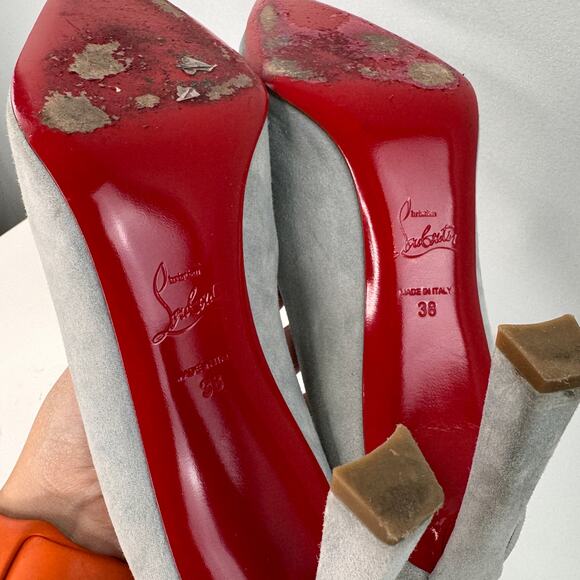 CHRISTIAN LOUBOUTIN Condora Pumps Light Blue Suede Pointed Toe Stiletto Heel 38 - Picture 11 of 12